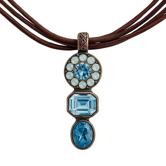 VAN GALZ SWAROVSKI CRYSTALS PENDANT LEATHER CHOKER BLUE VINTAGE - Picture 1 of 3